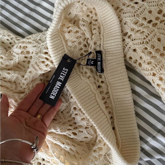 Steve Madden 2 Piece Cream Crochet Avana Button-Up Top and Trousers - Picture 10 of 11